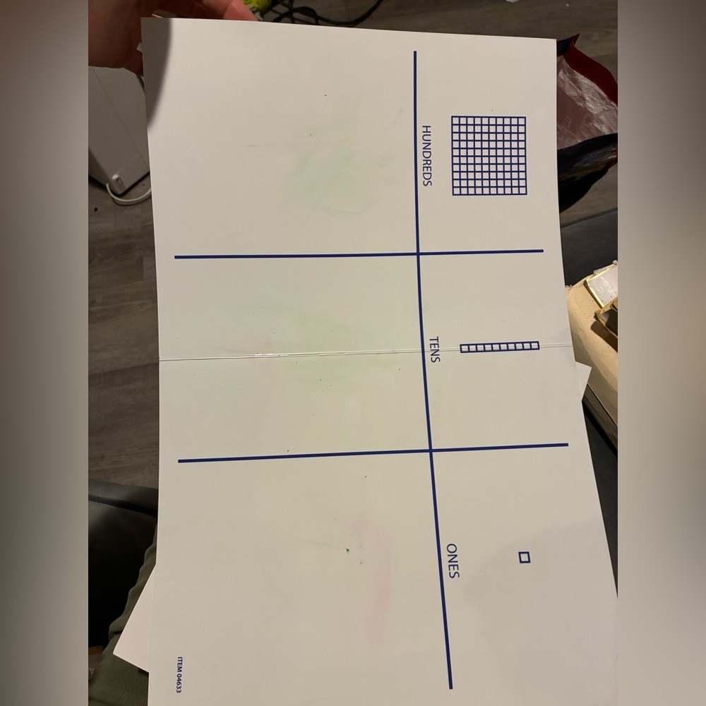 Place Value Educational Math Chart with Grid Homeschooling Supplies 1st Grade